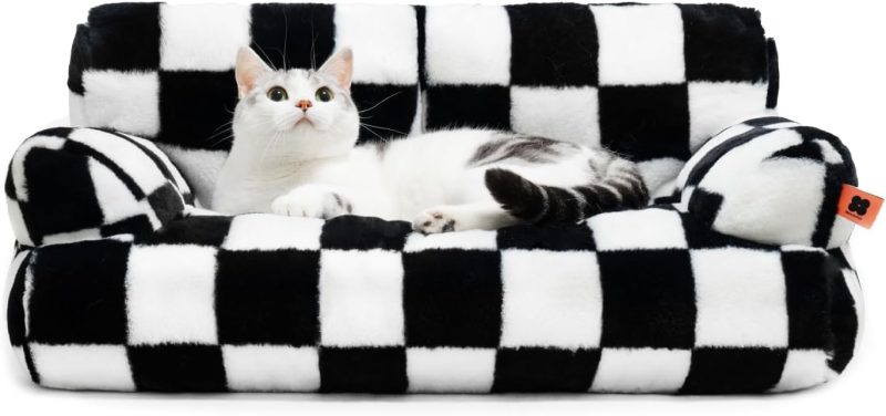 Pet Couch Bed, Washable Cat Beds for Medium Small Dogs & Cats up to 25 lbs, Durable Dog Beds with Non-Slip Bottom, Fluffy Cat