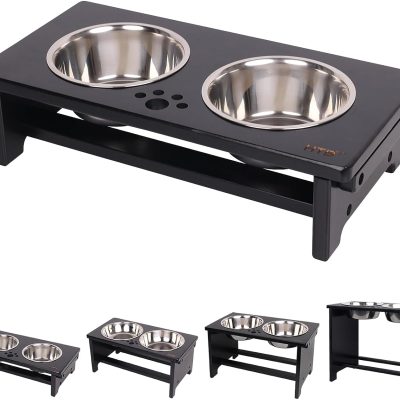 HTB Elevated Dog Bowls,Raised Dog Bowl Stand with 2 Stainless Steel Bowls,Elevated Raised Dog Bowls for Large Medium Small Sized
