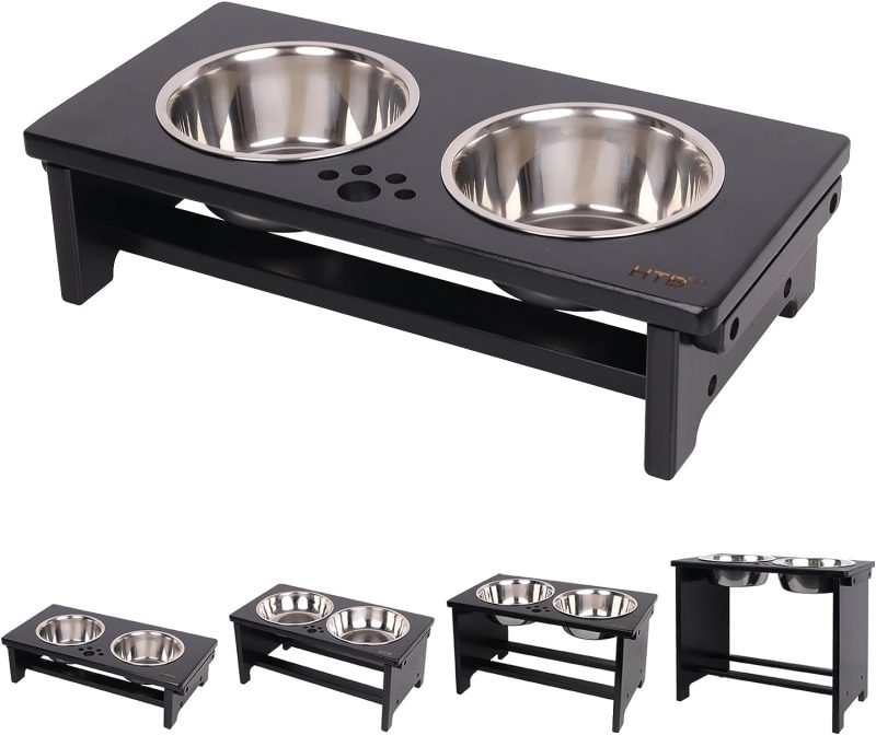 HTB Elevated Dog Bowls,Raised Dog Bowl Stand with 2 Stainless Steel Bowls,Elevated Raised Dog Bowls for Large Medium Small Sized