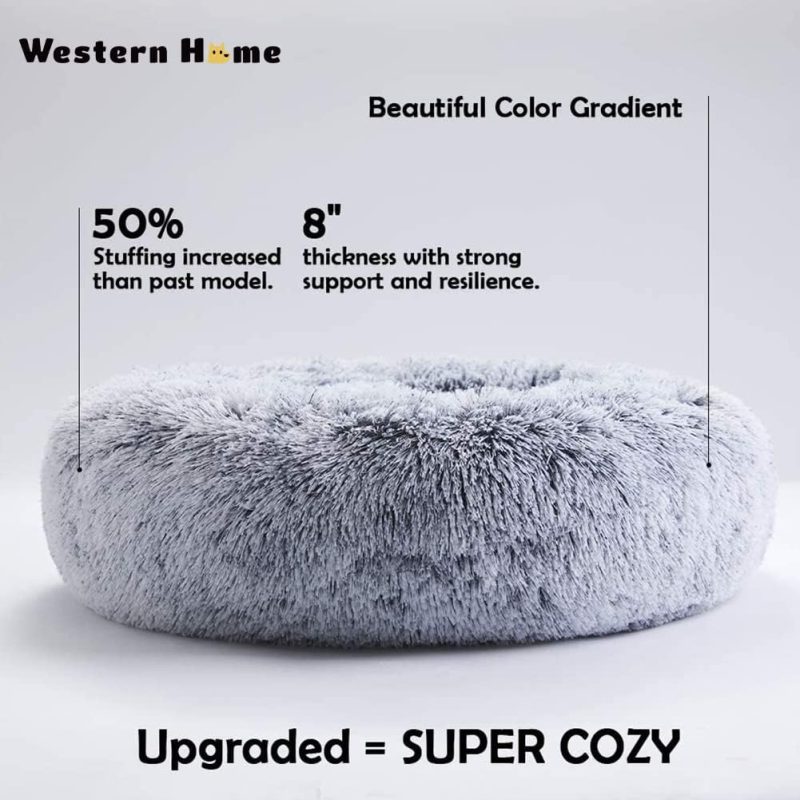 Calming Dog Bed & Cat Bed, Anti-Anxiety Donut Cuddler Warming Cozy Soft Round Fluffy Faux Fur Plush Cushion bed for Small Medium - Image 22
