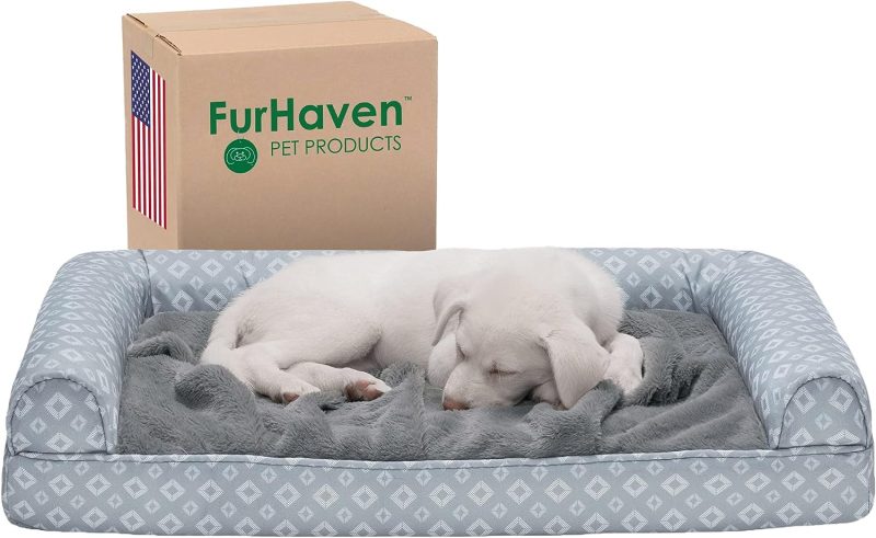 Furhaven Cooling Gel Dog Bed for Large Dogs w/ Removable Bolsters & Washable Cover, For Dogs Up to 95 lbs - Plush & Velvet Waves - Image 324