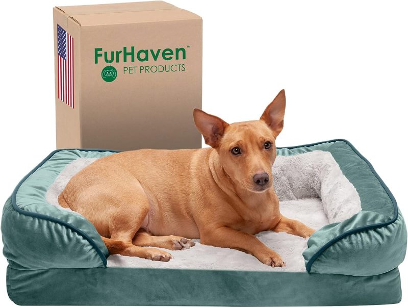 Furhaven Cooling Gel Dog Bed for Large Dogs w/ Removable Bolsters & Washable Cover, For Dogs Up to 95 lbs - Plush & Velvet Waves - Image 399