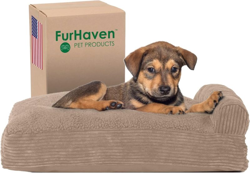 Furhaven Orthopedic Dog Bed for Medium/Small Dogs w/ Removable Bolsters & Washable Cover, For Dogs Up to 35 lbs - Plush & Almond - Image 480