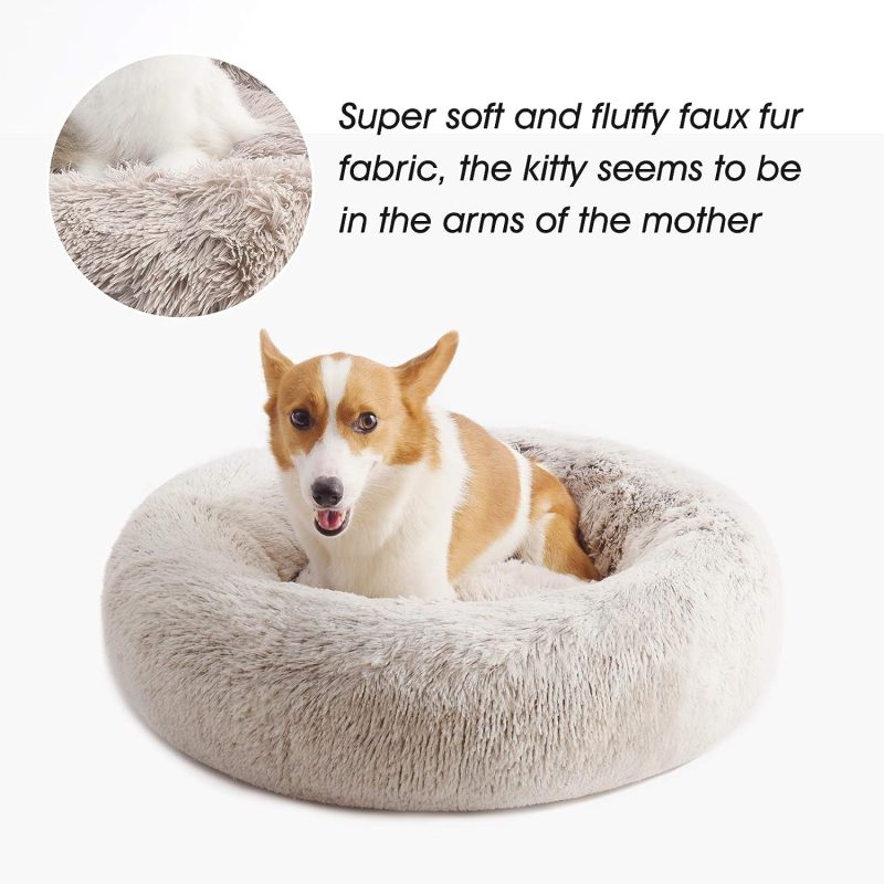 Calming Dog Bed & Cat Bed, Anti-Anxiety Donut Cuddler Warming Cozy Soft Round Fluffy Faux Fur Plush Cushion bed for Small Medium - Image 74