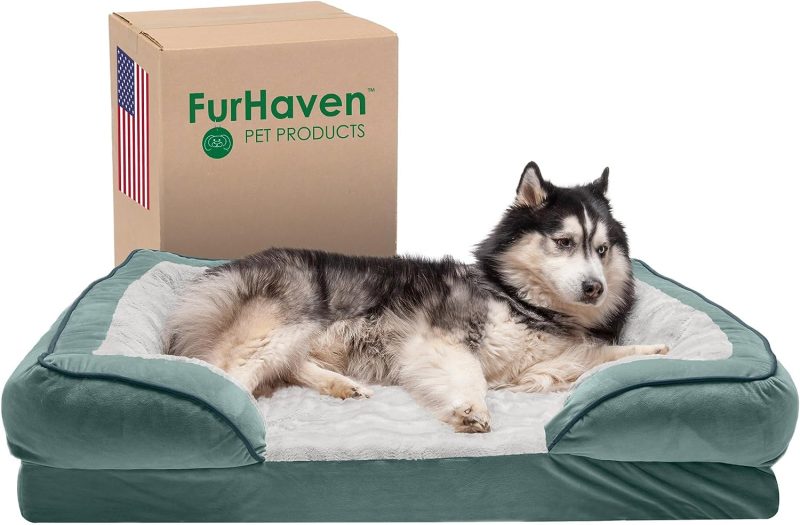 Furhaven Cooling Gel Dog Bed for Large Dogs w/ Removable Bolsters & Washable Cover, For Dogs Up to 95 lbs - Plush & Velvet Waves - Image 396