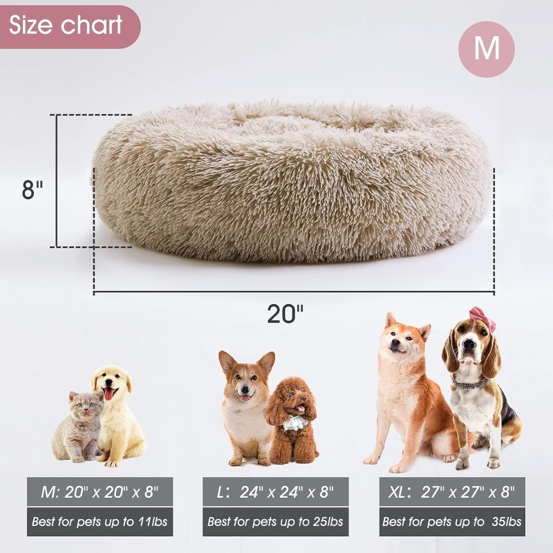 Calming Dog Bed & Cat Bed, Anti-Anxiety Donut Cuddler Warming Cozy Soft Round Fluffy Faux Fur Plush Cushion bed for Small Medium - Image 155