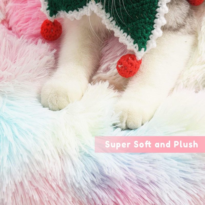 Calming Dog Bed & Cat Bed, Anti-Anxiety Donut Cuddler Warming Cozy Soft Round Fluffy Faux Fur Plush Cushion bed for Small Medium - Image 18