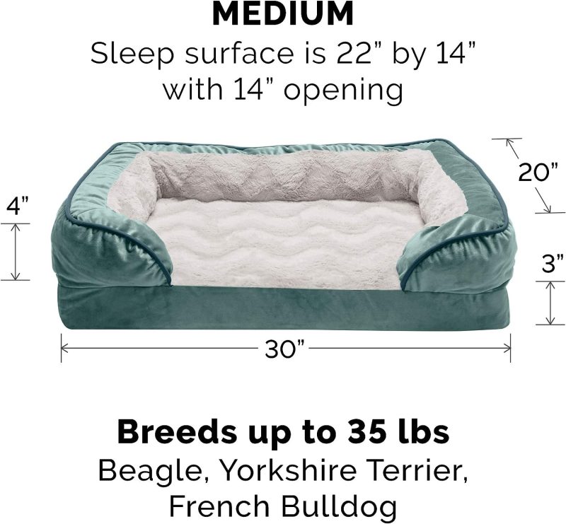 Furhaven Cooling Gel Dog Bed for Large Dogs w/ Removable Bolsters & Washable Cover, For Dogs Up to 95 lbs - Plush & Velvet Waves - Image 400