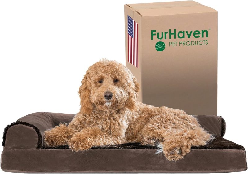 Furhaven Orthopedic Dog Bed for Medium/Small Dogs w/ Removable Bolsters & Washable Cover, For Dogs Up to 35 lbs - Plush & Almond - Image 440