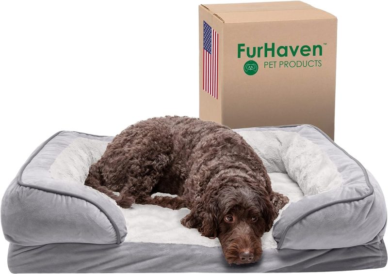 Furhaven Cooling Gel Dog Bed for Large Dogs w/ Removable Bolsters & Washable Cover, For Dogs Up to 95 lbs - Plush & Velvet Waves - Image 302