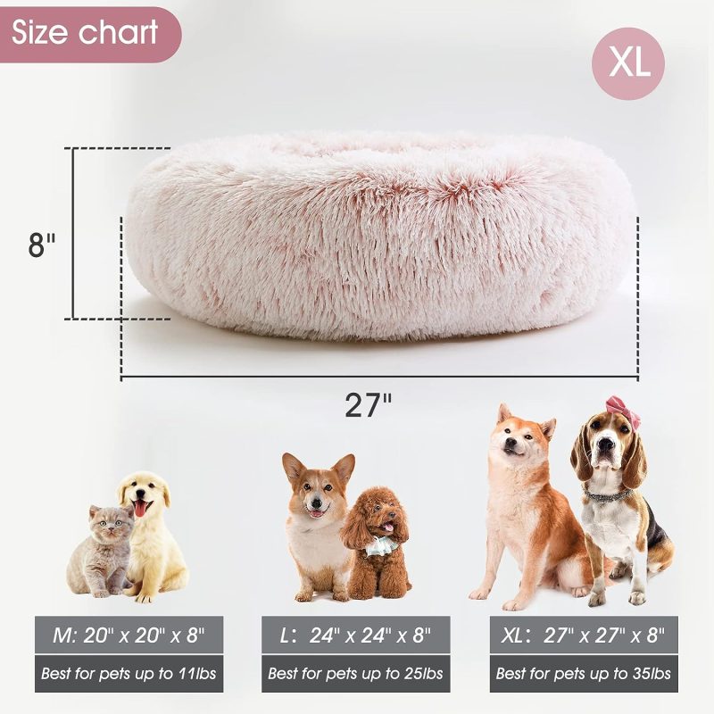 Calming Dog Bed & Cat Bed, Anti-Anxiety Donut Cuddler Warming Cozy Soft Round Fluffy Faux Fur Plush Cushion bed for Small Medium - Image 67