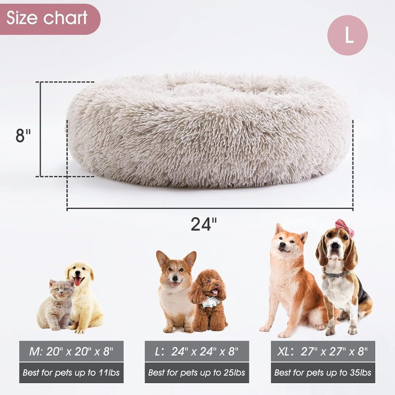 Calming Dog Bed & Cat Bed, Anti-Anxiety Donut Cuddler Warming Cozy Soft Round Fluffy Faux Fur Plush Cushion bed for Small Medium - Image 108
