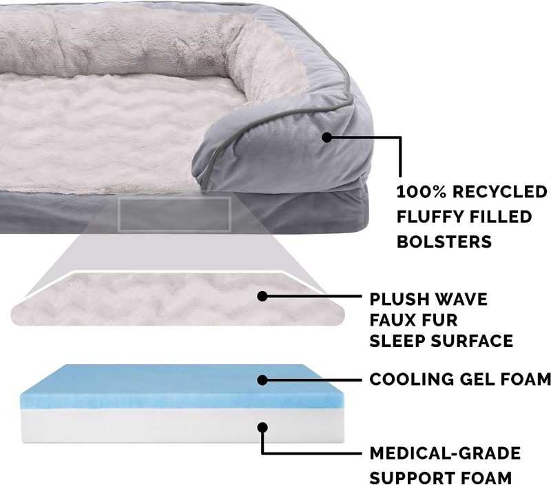 Furhaven Cooling Gel Dog Bed for Large Dogs w/ Removable Bolsters & Washable Cover, For Dogs Up to 95 lbs - Plush & Velvet Waves - Image 198