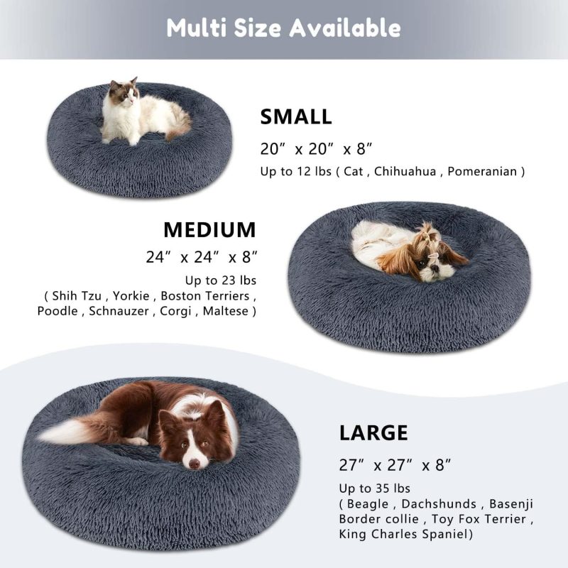Calming Dog Bed & Cat Bed, Anti-Anxiety Donut Cuddler Warming Cozy Soft Round Fluffy Faux Fur Plush Cushion bed for Small Medium - Image 82