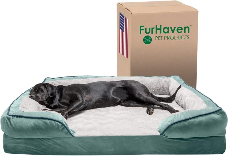 Furhaven Cooling Gel Dog Bed for Large Dogs w/ Removable Bolsters & Washable Cover, For Dogs Up to 95 lbs - Plush & Velvet Waves - Image 317