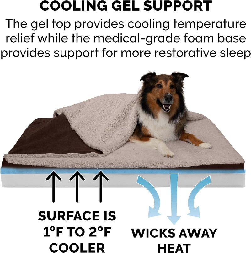 Furhaven Cooling Gel Dog Bed for Large Dogs w/ Removable Bolsters & Washable Cover, For Dogs Up to 95 lbs - Plush & Velvet Waves - Image 300