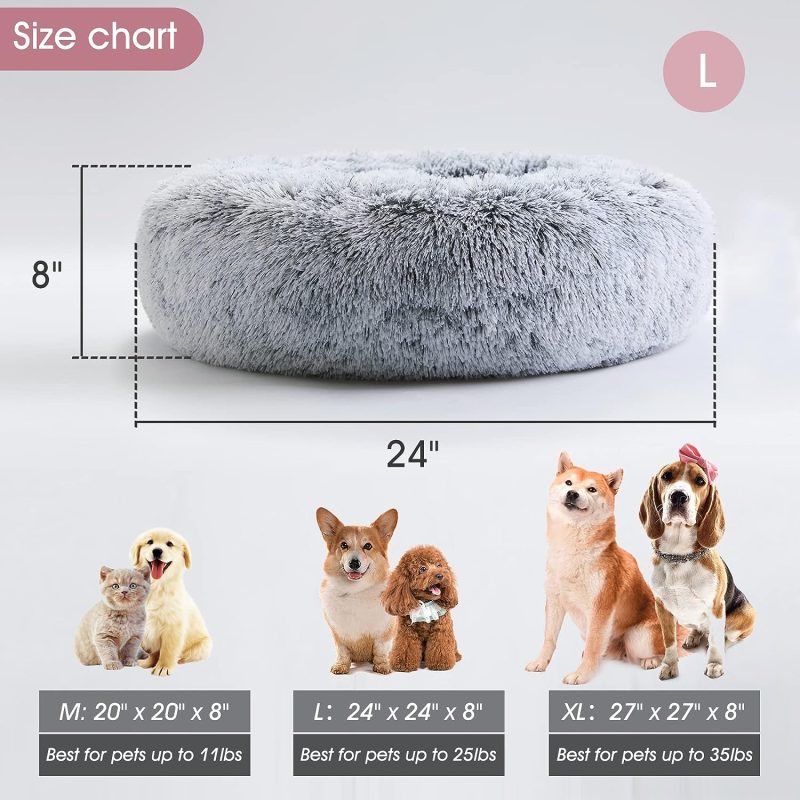 Calming Dog Bed & Cat Bed, Anti-Anxiety Donut Cuddler Warming Cozy Soft Round Fluffy Faux Fur Plush Cushion bed for Small Medium - Image 11