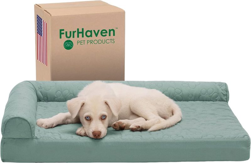 Furhaven Orthopedic Dog Bed for Medium/Small Dogs w/ Removable Bolsters & Washable Cover, For Dogs Up to 35 lbs - Plush & Almond - Image 95