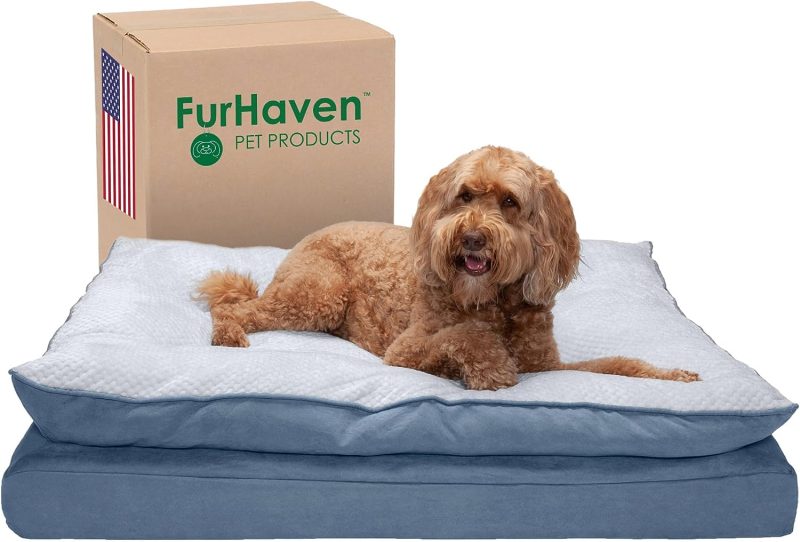 Furhaven Cooling Gel Dog Bed for Large Dogs w/ Removable Bolsters & Washable Cover, For Dogs Up to 95 lbs - Plush & Velvet Waves - Image 402