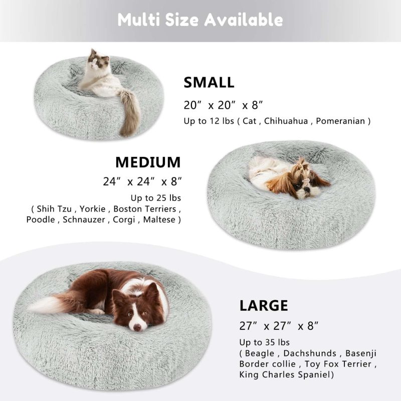 Calming Dog Bed & Cat Bed, Anti-Anxiety Donut Cuddler Warming Cozy Soft Round Fluffy Faux Fur Plush Cushion bed for Small Medium - Image 133