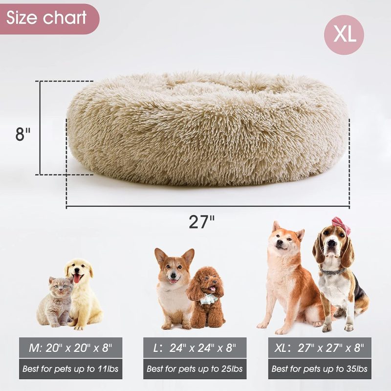 Calming Dog Bed & Cat Bed, Anti-Anxiety Donut Cuddler Warming Cozy Soft Round Fluffy Faux Fur Plush Cushion bed for Small Medium - Image 172