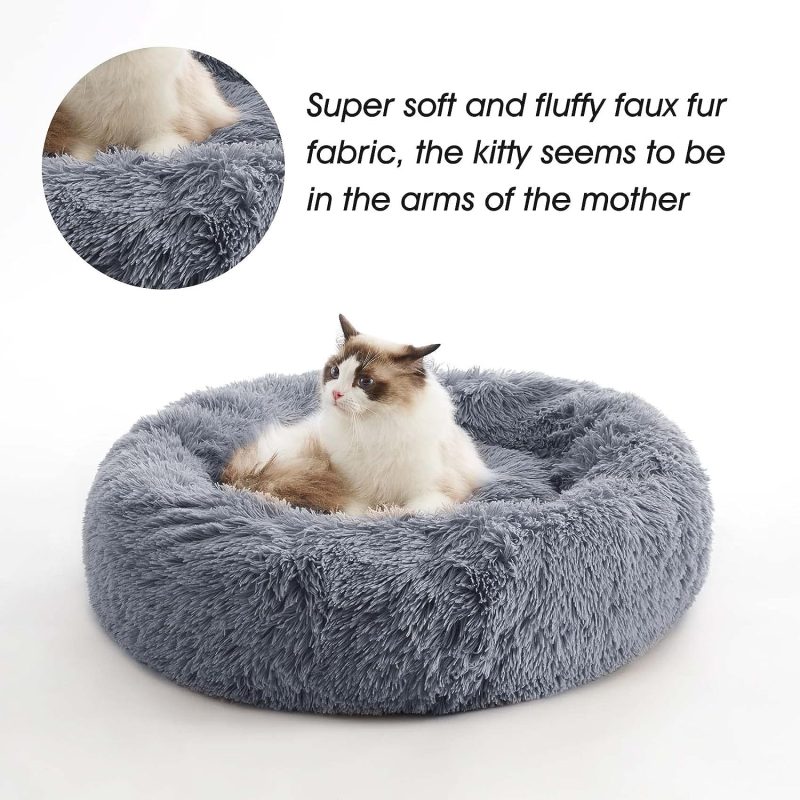 Calming Dog Bed & Cat Bed, Anti-Anxiety Donut Cuddler Warming Cozy Soft Round Fluffy Faux Fur Plush Cushion bed for Small Medium - Image 39