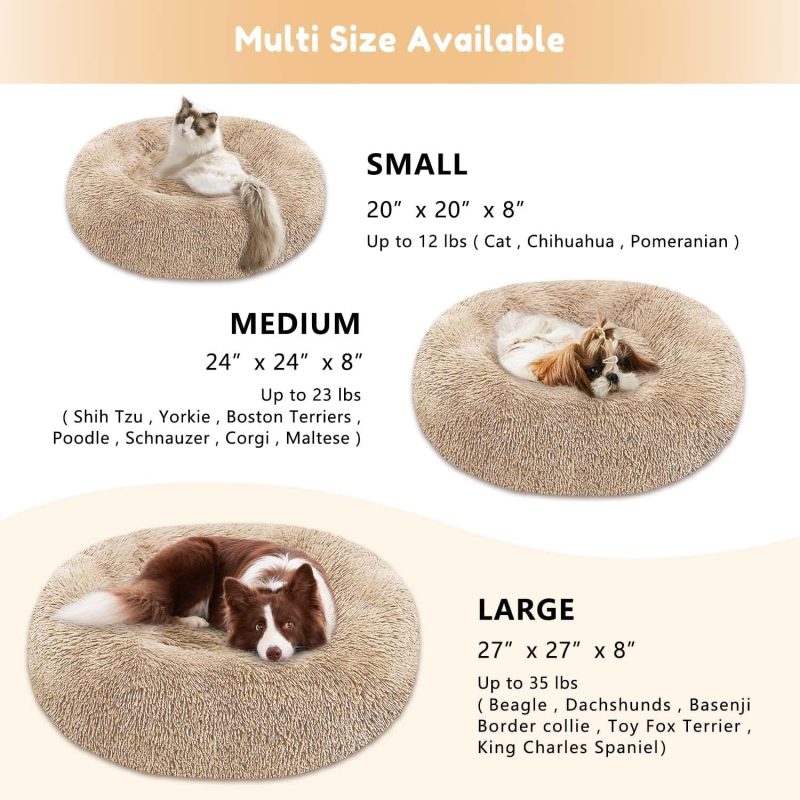 Calming Dog Bed & Cat Bed, Anti-Anxiety Donut Cuddler Warming Cozy Soft Round Fluffy Faux Fur Plush Cushion bed for Small Medium - Image 4
