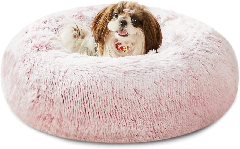 Calming Dog Bed & Cat Bed, Anti-Anxiety Donut Cuddler Warming Cozy Soft Round Fluffy Faux Fur Plush Cushion bed for Small Medium - Image 86