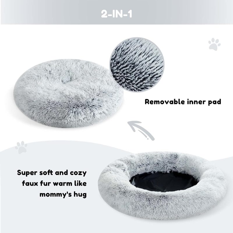 Calming Dog Bed & Cat Bed, Anti-Anxiety Donut Cuddler Warming Cozy Soft Round Fluffy Faux Fur Plush Cushion bed for Small Medium - Image 126