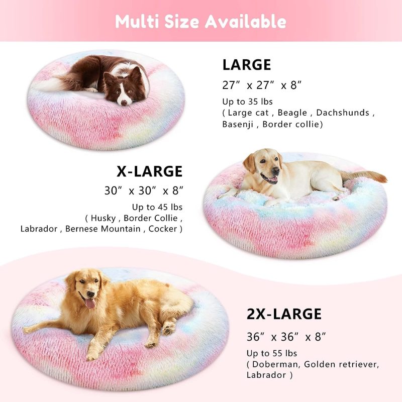 Calming Dog Bed & Cat Bed, Anti-Anxiety Donut Cuddler Warming Cozy Soft Round Fluffy Faux Fur Plush Cushion bed for Small Medium - Image 114