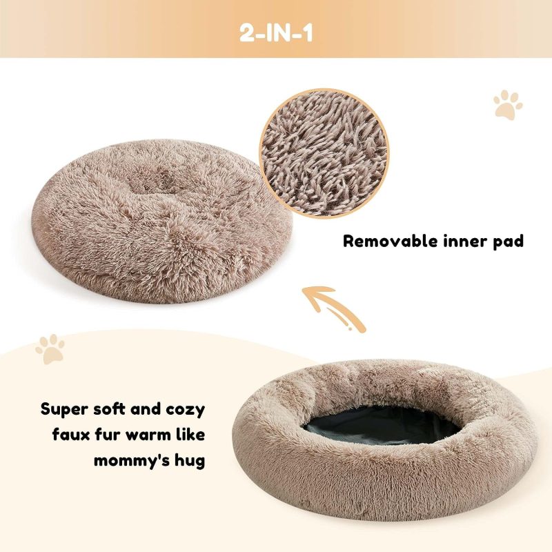 Calming Dog Bed & Cat Bed, Anti-Anxiety Donut Cuddler Warming Cozy Soft Round Fluffy Faux Fur Plush Cushion bed for Small Medium - Image 51
