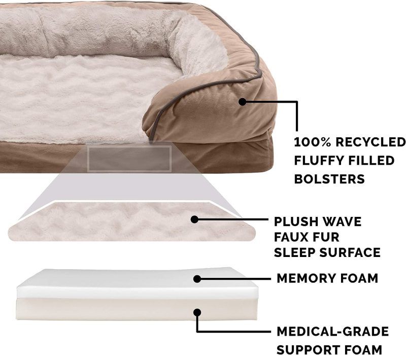 Furhaven Cooling Gel Dog Bed for Large Dogs w/ Removable Bolsters & Washable Cover, For Dogs Up to 95 lbs - Plush & Velvet Waves - Image 131