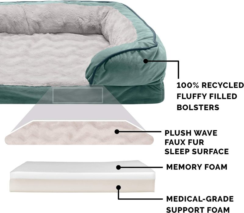 Furhaven Cooling Gel Dog Bed for Large Dogs w/ Removable Bolsters & Washable Cover, For Dogs Up to 95 lbs - Plush & Velvet Waves - Image 294