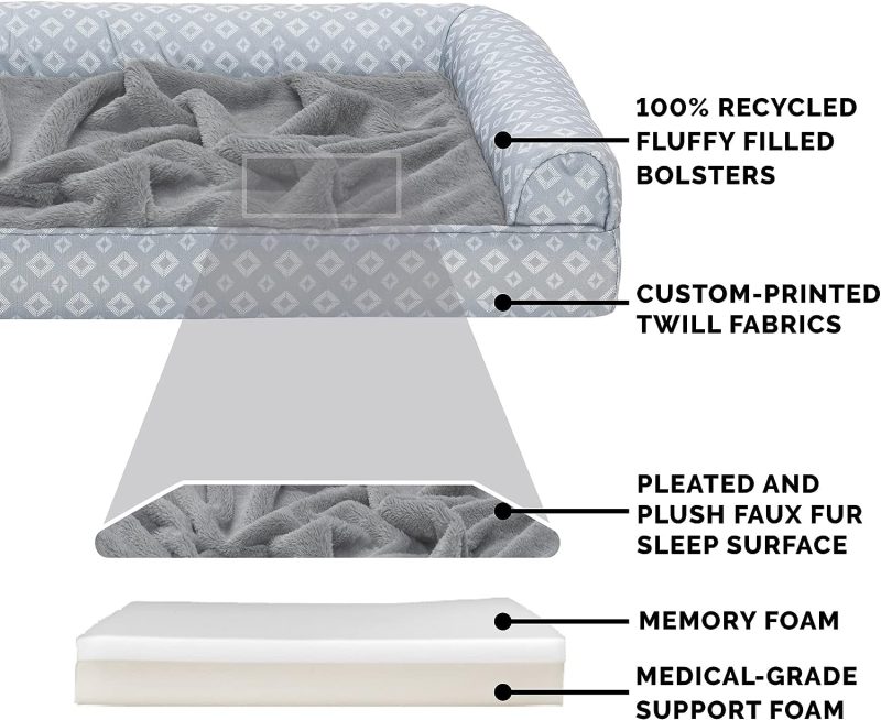 Furhaven Cooling Gel Dog Bed for Large Dogs w/ Removable Bolsters & Washable Cover, For Dogs Up to 95 lbs - Plush & Velvet Waves - Image 326