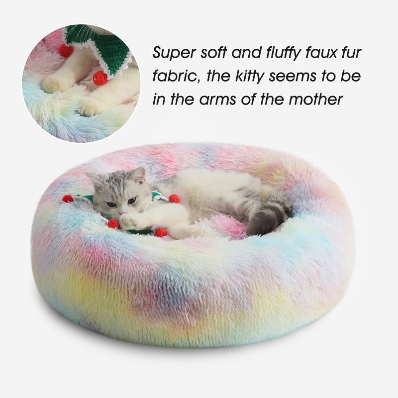 Calming Dog Bed & Cat Bed, Anti-Anxiety Donut Cuddler Warming Cozy Soft Round Fluffy Faux Fur Plush Cushion bed for Small Medium - Image 33