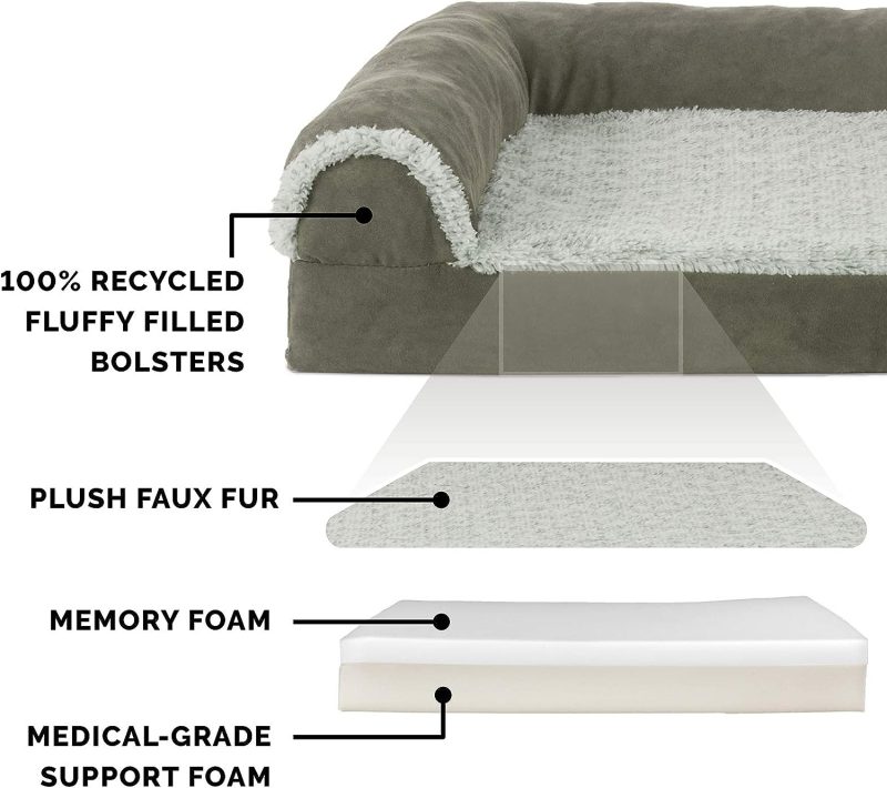 Furhaven Orthopedic Dog Bed for Medium/Small Dogs w/ Removable Bolsters & Washable Cover, For Dogs Up to 35 lbs - Plush & Almond - Image 213
