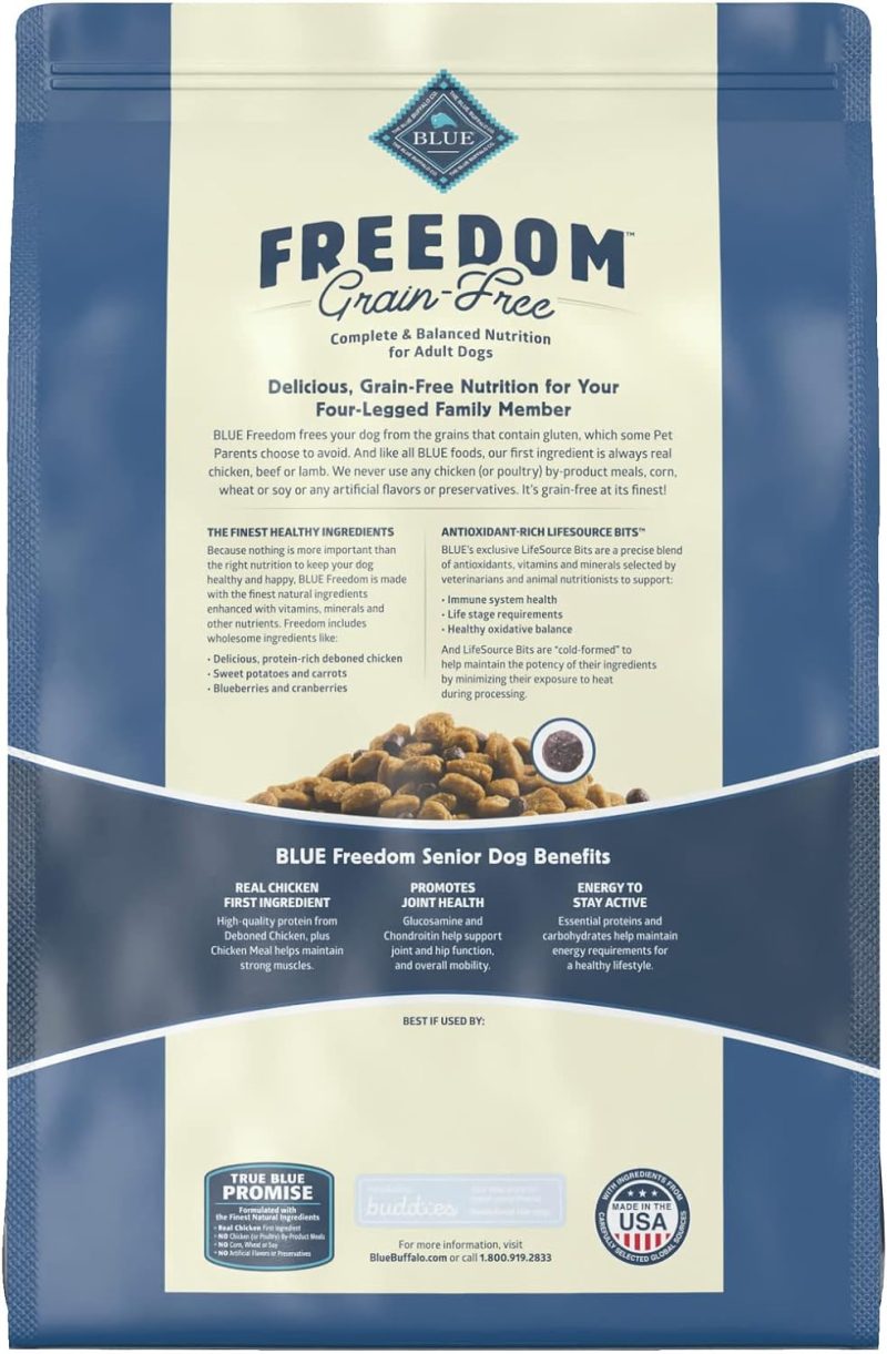 Blue Buffalo Freedom Grain Free Natural Senior Dry Dog Food, Chicken 24-lb - Image 25