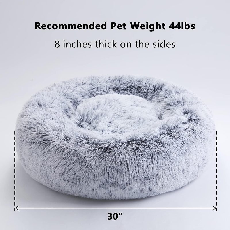 Calming Dog Bed & Cat Bed, Anti-Anxiety Donut Cuddler Warming Cozy Soft Round Fluffy Faux Fur Plush Cushion bed for Small Medium - Image 63