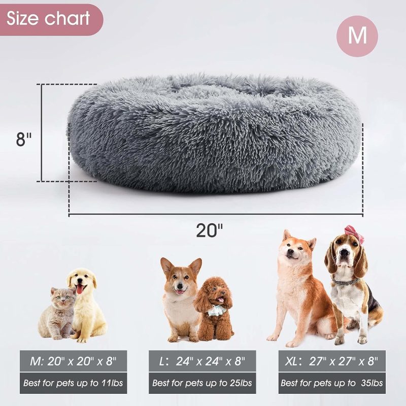Calming Dog Bed & Cat Bed, Anti-Anxiety Donut Cuddler Warming Cozy Soft Round Fluffy Faux Fur Plush Cushion bed for Small Medium - Image 38