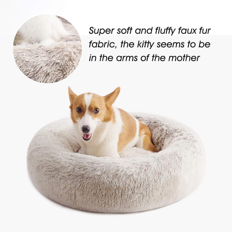 Calming Dog Bed & Cat Bed, Anti-Anxiety Donut Cuddler Warming Cozy Soft Round Fluffy Faux Fur Plush Cushion bed for Small Medium - Image 98