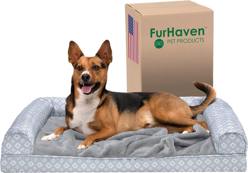 Furhaven Cooling Gel Dog Bed for Large Dogs w/ Removable Bolsters & Washable Cover, For Dogs Up to 95 lbs - Plush & Velvet Waves - Image 320