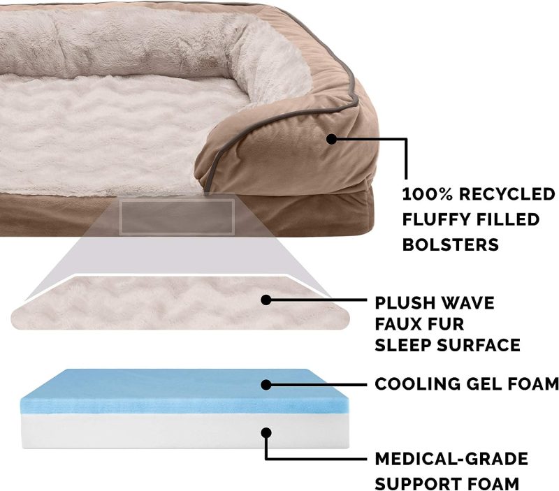 Furhaven Cooling Gel Dog Bed for Large Dogs w/ Removable Bolsters & Washable Cover, For Dogs Up to 95 lbs - Plush & Velvet Waves - Image 46
