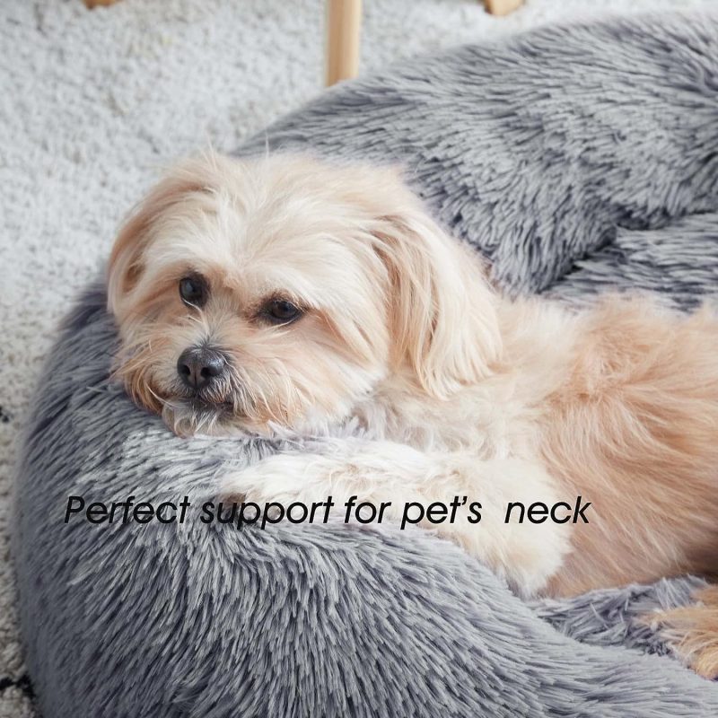 Calming Dog Bed & Cat Bed, Anti-Anxiety Donut Cuddler Warming Cozy Soft Round Fluffy Faux Fur Plush Cushion bed for Small Medium - Image 36