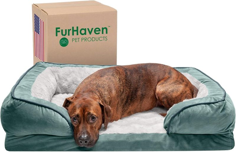 Furhaven Cooling Gel Dog Bed for Large Dogs w/ Removable Bolsters & Washable Cover, For Dogs Up to 95 lbs - Plush & Velvet Waves - Image 293