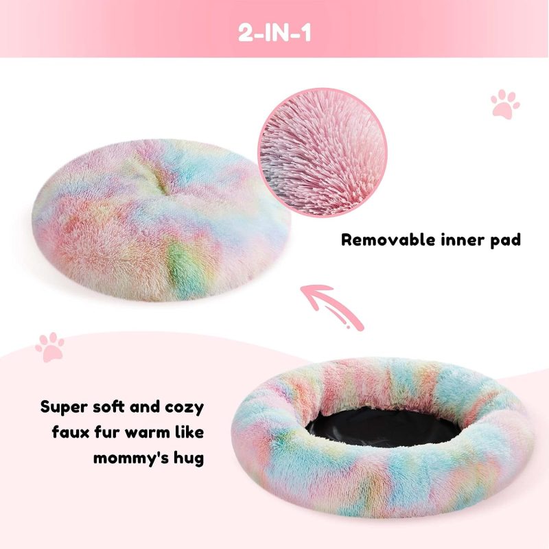 Calming Dog Bed & Cat Bed, Anti-Anxiety Donut Cuddler Warming Cozy Soft Round Fluffy Faux Fur Plush Cushion bed for Small Medium - Image 113