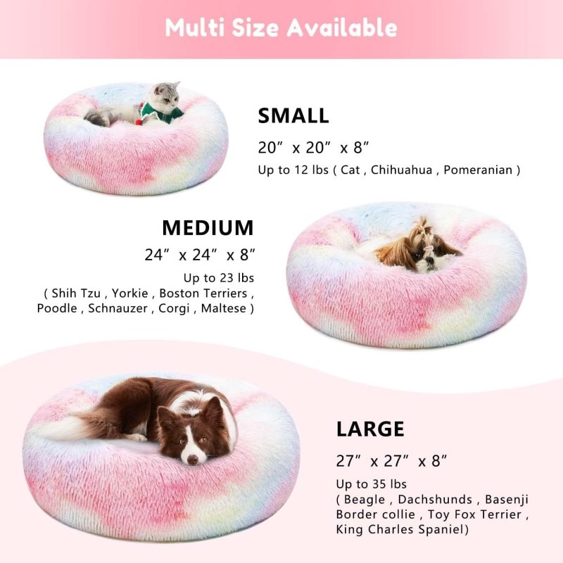Calming Dog Bed & Cat Bed, Anti-Anxiety Donut Cuddler Warming Cozy Soft Round Fluffy Faux Fur Plush Cushion bed for Small Medium - Image 17