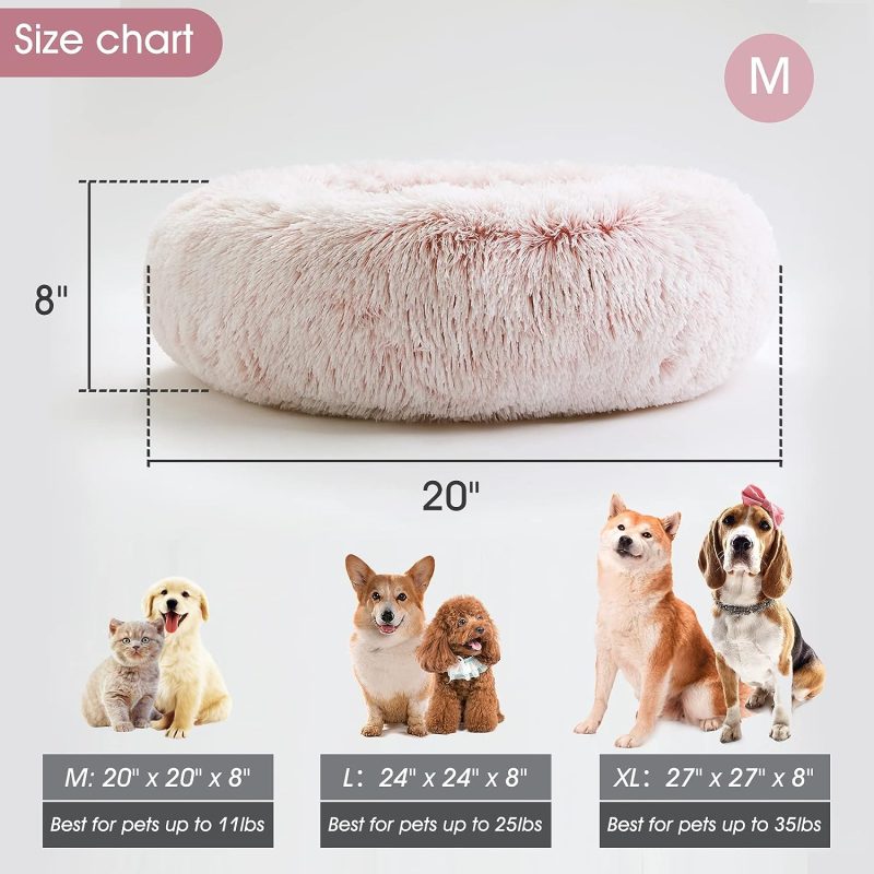 Calming Dog Bed & Cat Bed, Anti-Anxiety Donut Cuddler Warming Cozy Soft Round Fluffy Faux Fur Plush Cushion bed for Small Medium - Image 161