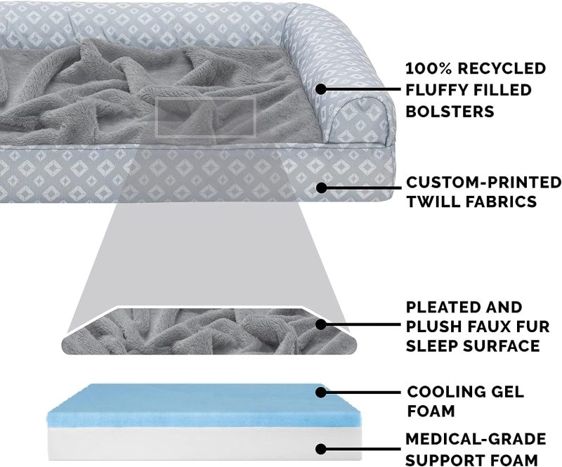 Furhaven Cooling Gel Dog Bed for Large Dogs w/ Removable Bolsters & Washable Cover, For Dogs Up to 95 lbs - Plush & Velvet Waves - Image 173