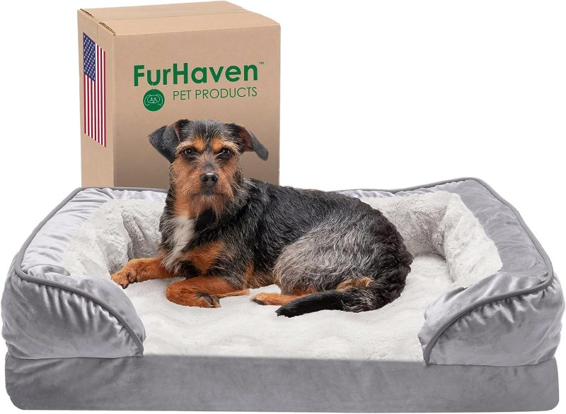 Furhaven Cooling Gel Dog Bed for Large Dogs w/ Removable Bolsters & Washable Cover, For Dogs Up to 95 lbs - Plush & Velvet Waves - Image 124