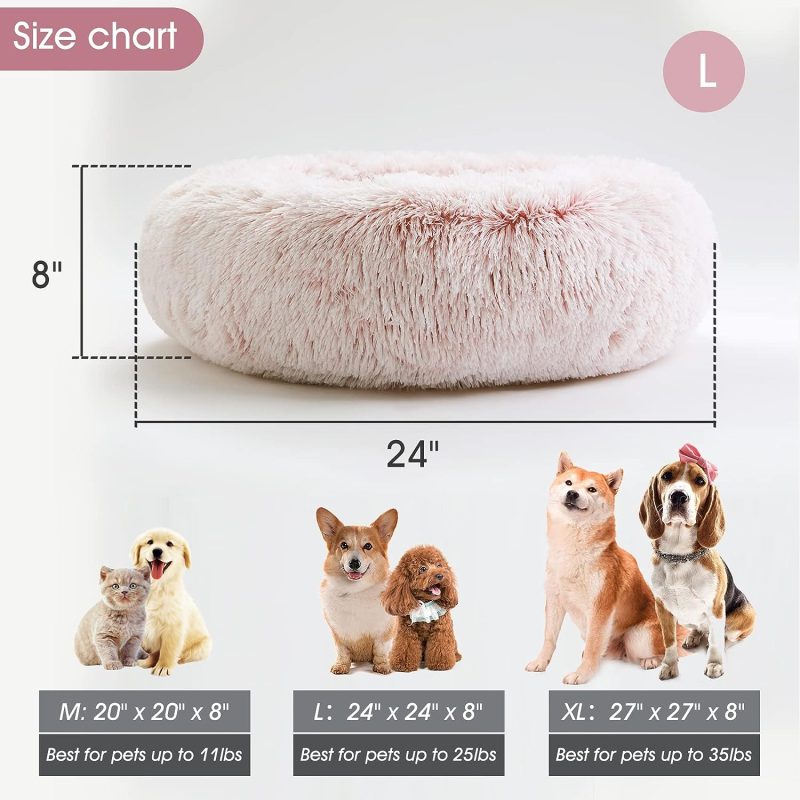 Calming Dog Bed & Cat Bed, Anti-Anxiety Donut Cuddler Warming Cozy Soft Round Fluffy Faux Fur Plush Cushion bed for Small Medium - Image 156